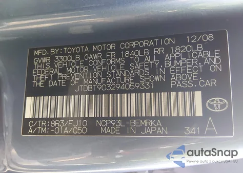 2009 Toyota Yaris из США, поврежденный, VIN JTDBT903294059331